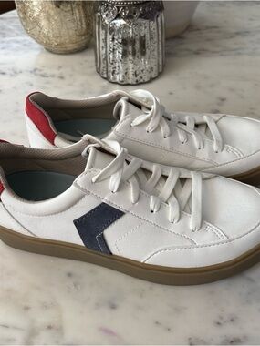 Dr. Scholl's White Sneakers with Navy and Red Accents